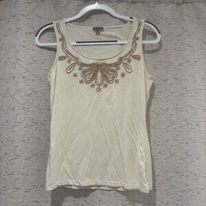 Cream Tank Top with Wood Beaded Embellishments